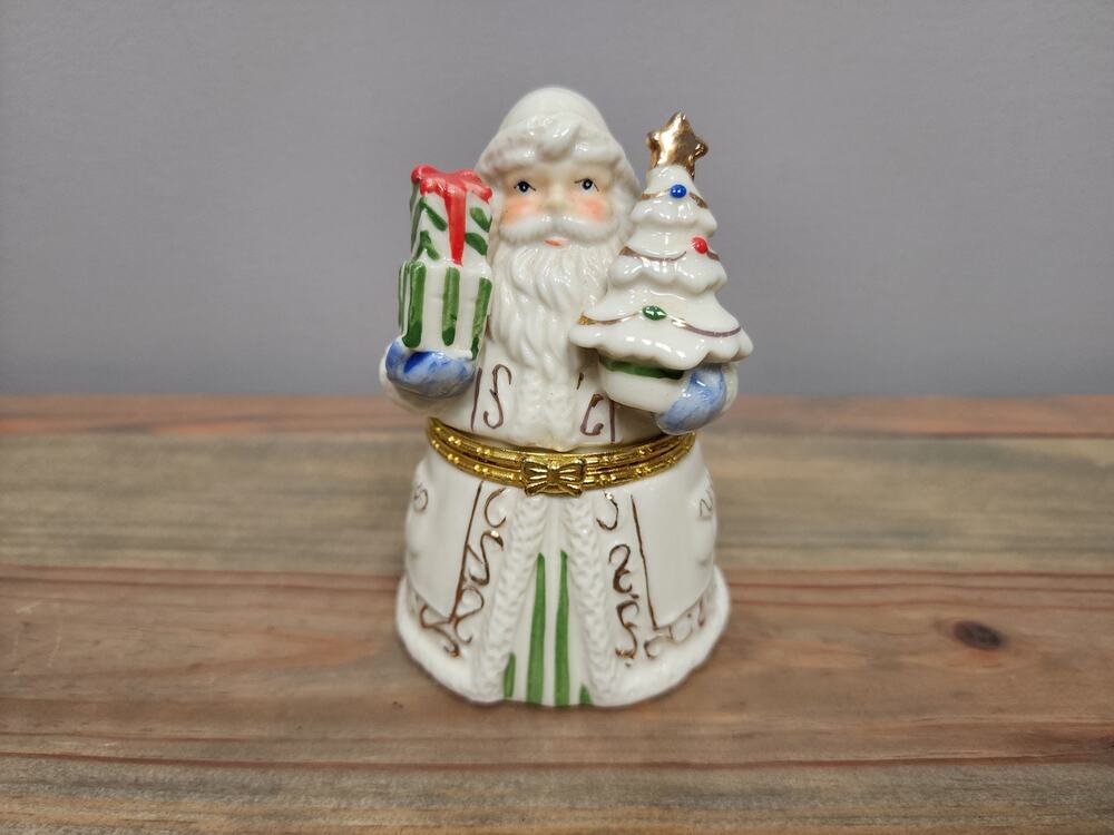 Vintage Old World Santa Claus Trinket Box 4.5" T Christmas Jewelry Box